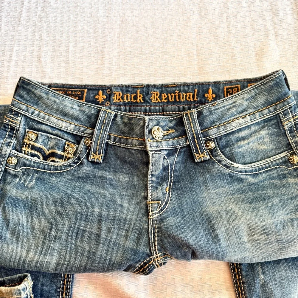 Rock Revival Denisa Bootcut‎ Jeans Size 28 Buckle Exclusive Low Rise Distressed